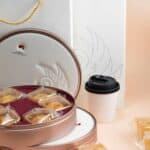 Coffee and pastries arranged in gift packaging